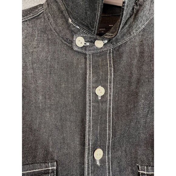 Gap Mens XL Black Denim Button-Up Shirt With Dual Chest Pockets & White Stitch - Picture 5 of 12